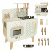 Zabawki AGD - KUCHNIA DREWNIANA DLA DZIECI RETRO KUCHENKA Z AKCESORIAMI ZLEW KRAN BEŻOWA - miniaturka - grafika 1
