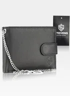 Portfele - Portfel Męski STEVENS Skórzany Czarny z łańcuchem - miniaturka - grafika 1