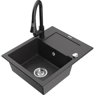 Zlewozmywaki z baterią - Mexen Enzo zlewozmywak granitowy 1-komorowy z ociekaczem i baterią kuchenną Elia, czarny nakrapiany - miniaturka - grafika 1