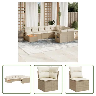 The Living Store 10-cz. zestaw mebli ogrodowych z poduszkami - beżowy - polirattan - Sofa Ogrodowa - Sofy ogrodowe - miniaturka - grafika 1