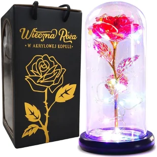 WIECZNA RÓŻA W SZKLE ŚWIECĄCA LED PREZENT NA WALENTYNKI DZIEŃ BABCI KOBIET - Sztuczne kwiaty - miniaturka - grafika 1