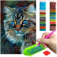 Zabawki kreatywne - Haft Diamentowy ARTULIO, Obraz DIY 5D, Diamond Painting, Mozaika Diamentowa 40X60cm (Abstrakcyjny kot) + Zestaw Akcesoriów - miniaturka - grafika 1