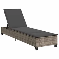 Leżaki ogrodowe - vidaXL Leżak z poduszkami Szary 55x200x25,5cm Polirattan - miniaturka - grafika 1