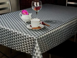 Obrus Plamoodporny Obszywany Grafit Srebro Czarny 2125-130x180 cm - Obrusy i serwetki - miniaturka - grafika 1