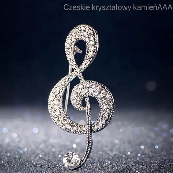 Broszka srebrna klucz wiolinowy z kryształkami AAA