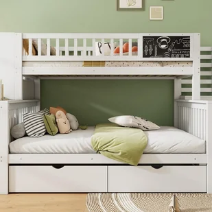 Łóżko piętrowe 90x200cm + 140x200cm z drewna - z 2 szufladami, półką i drabinką - białe - Łóżka dla dzieci i młodzieży Łóżko piętrowe 90x200cm + 140x200cm z drewna - z 2 szufladami, półką i drabinką - białe - Łóżka dla dzieci i młodzieży - miniaturka - grafika 1