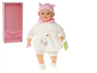 Lalki dla dziewczynek - Adar, Lalka bobas 45cm w białej sukience gumowe nogi mówi i śpiewa po polsku 565135-565159 w pudełku - miniaturka - grafika 1