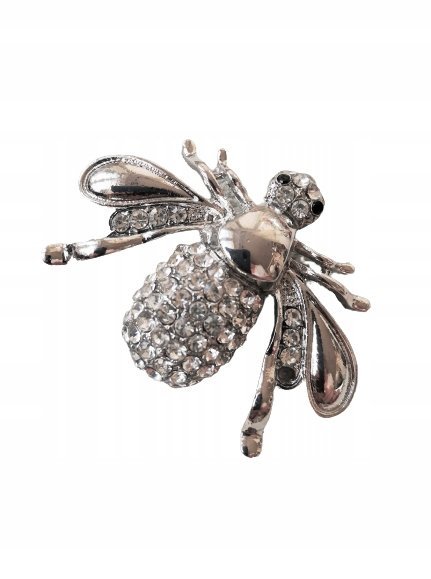 Srebrna Broszka Mucha Owad Białe Cyrkonie