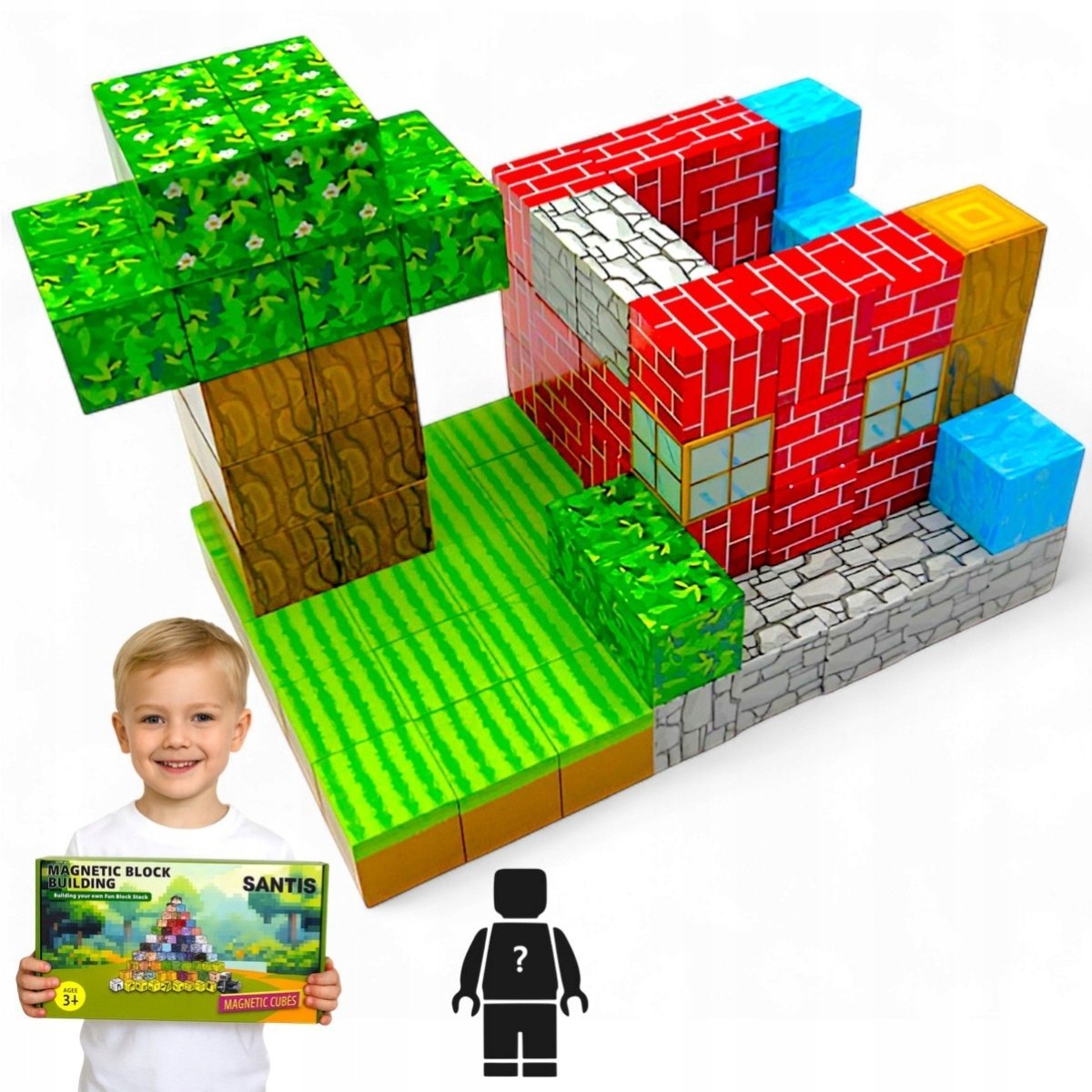 KLOCKI MAGNETYCZNE 100 elementów sześciany dla dzieci + 2 ludziki ZESTAW