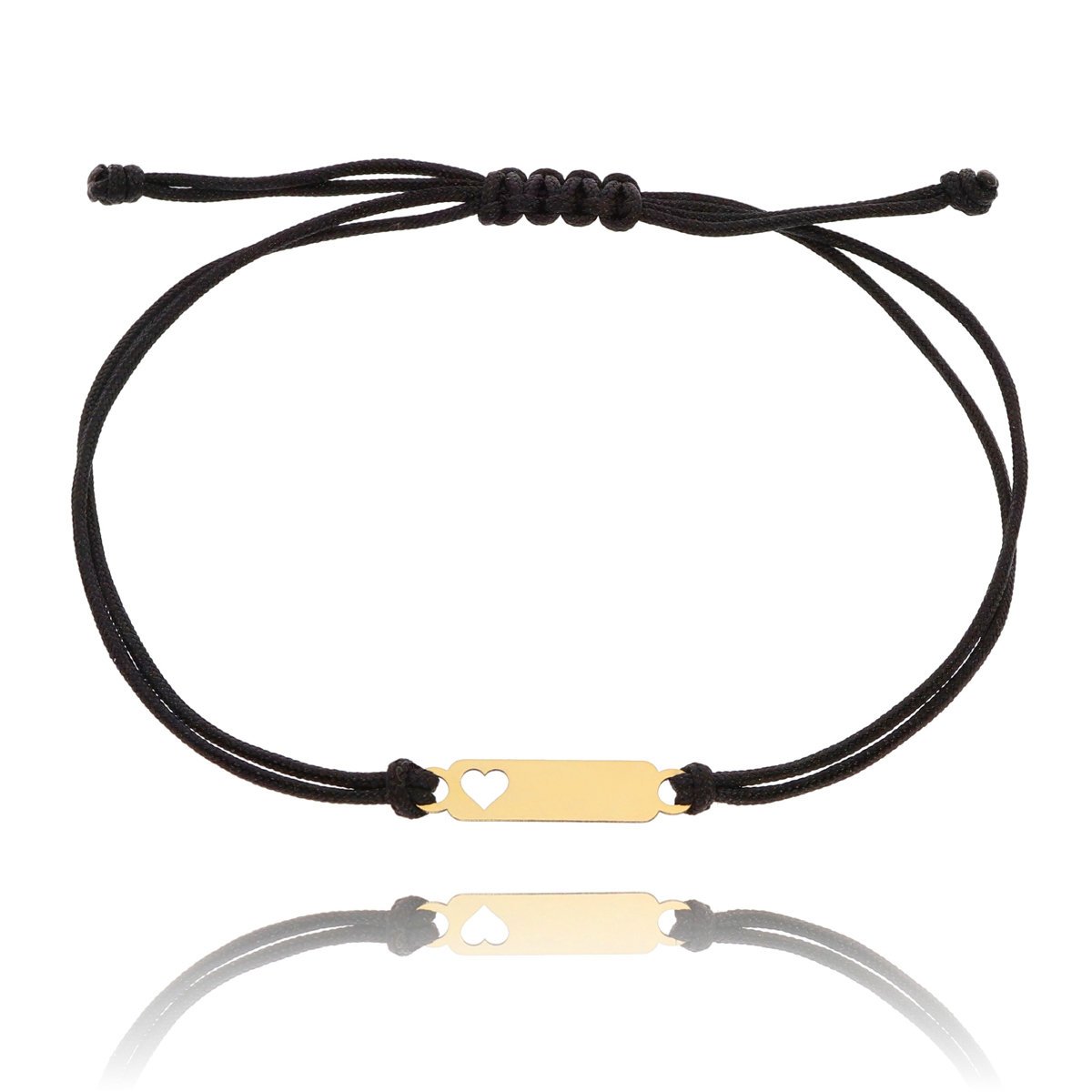 Bransoletka sznurek czarny blaszka z sercem pr. 585