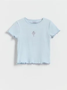 Reserved - Prążkowany t-shirt z aplikacją - jasnoniebieski - Koszulki dla dziewczynek - miniaturka - grafika 1