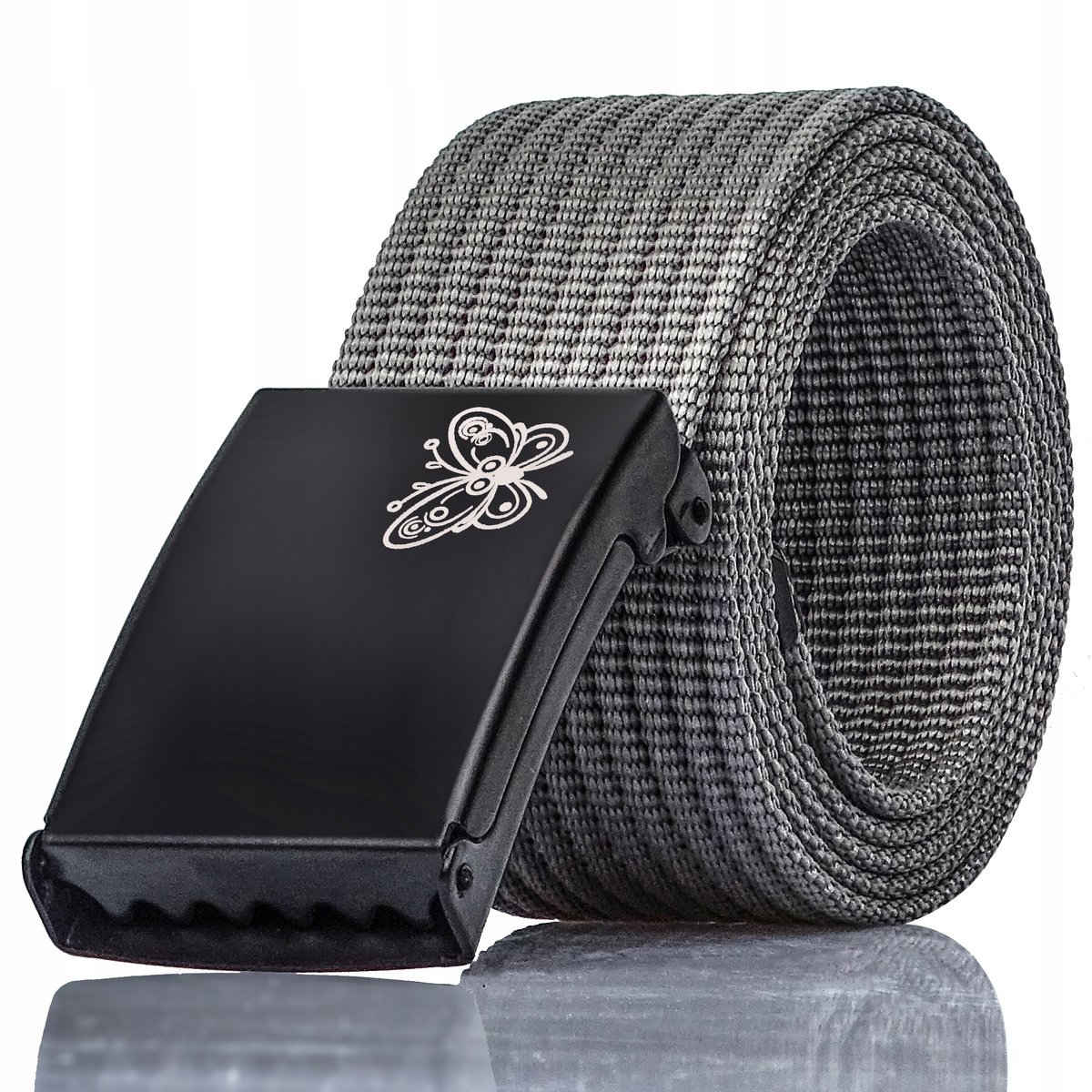 Pasek Damski POPIEL Czarna Klamra MOTYL 115cm