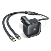 Ładowarki samochodowe - USAMS Ład. sam. ze zwijanym kablem 2xUBS-C C41 PD 30W Fast Charge czarny/black CC220CC01 (US-CC220) - miniaturka - grafika 1