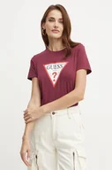 Koszulki sportowe damskie - Guess t-shirt bawełniany kolor bordowy - miniaturka - grafika 1