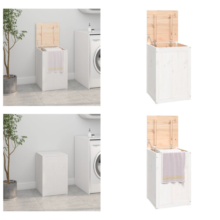 vidaXL Skrzynia na pranie biała 44x44x66 cm lite drewno sosnowe - Skrzynia na pranie - Skrzynia na pranie - Skrzynia na pranie - Kosz na pranie