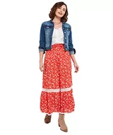 Spódnice - Joe Browns Damska koronkowa wstawka kwiatowy nadruk wielowarstwowa spódnica maxi, czerwona, 10, Czerwony, 36 - miniaturka - grafika 1