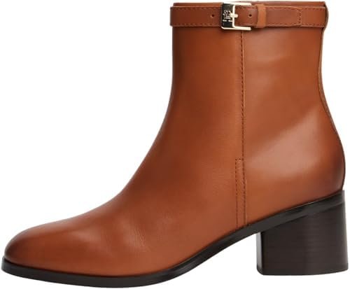 Tommy Hilfiger Damskie botki TH BUCKLE RIDING MID HEEL FW0FW08859 Botki, brązowe (kora cynamonu), 4, Brązowa kora cynamonu, 37 EU