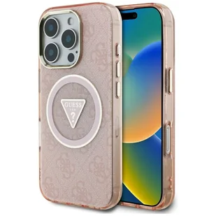Etui Guess IML Metal Glitter 4G Circle Triangle MagSafe do iPhone 16 Pro Max różowy - Etui i futerały do telefonów - miniaturka - grafika 1