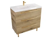 Szafki łazienkowe - Szafka Stojąca Z Umywalką ATHD 80 cm - Dąb Evoke Coast Mat - Uchwyty Złote Polerowane - miniaturka - grafika 1