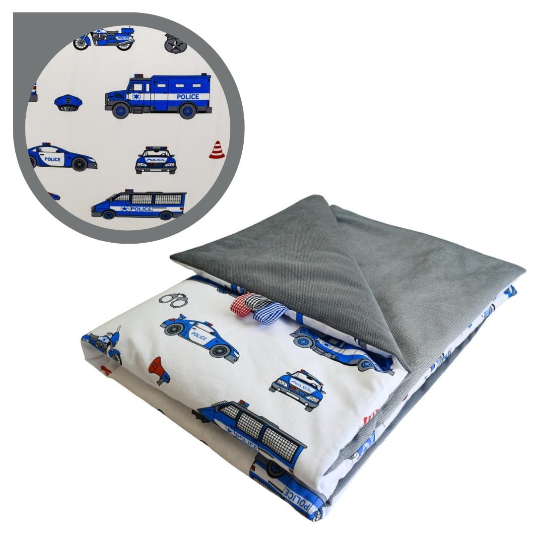 Kocyk Dziecięcy 75x100 Letni Policja Biała/Grafit Bawełna/Velvet Polski Producent