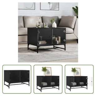 The Living Store Stolik kawowy ze szklanymi drzwiami czarny 68,5x50x50 cm - Ławy i stoliki kawowe The Living Store Stolik kawowy ze szklanymi drzwiami czarny 68,5x50x50 cm - Ławy i stoliki kawowe - miniaturka - grafika 1