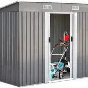 Altany ogrodowe - Metalowy Domek Ogrodowy, 238 x 131 x 181 cm, z 2 Drzwiami Przesuwnymi, Szopa na Narzędzia do Użytku Zewnętrznego z Dachem Jednospadowym - miniaturka - grafika 1