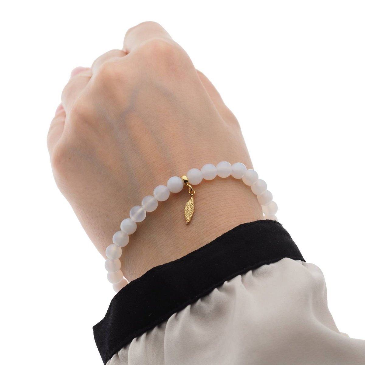 Skorulski Jewellery, Bransoletka, Akwamaryn kulki 6mm i piórko srebrne złocone