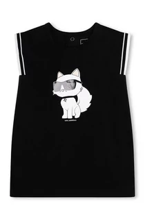 Sukienki i spódniczki dla dziewczynek - Karl Lagerfeld sukienka bawełniana niemowlęca kolor czarny mini prosta - grafika 1
