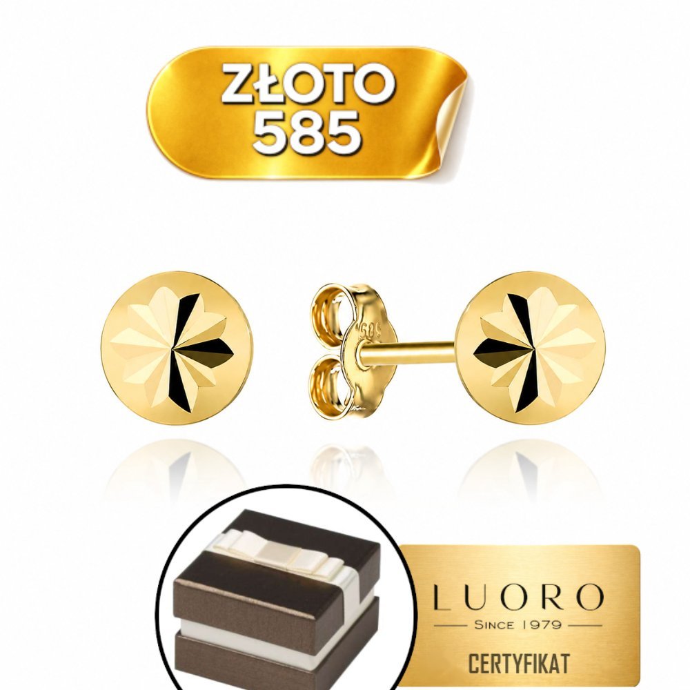 KOLCZYKI ZŁOTE 585 14K KÓŁKA Z DIAMENTOWANYM KWIATKIEM 4 MM SZTYFT