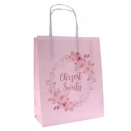 Akcesoria do pakowania - torba prezentowa z nadrukiem Chrzest Święty różowa - miniaturka - grafika 1