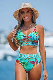 CUPSHE Komplet bikini Twisted z wysokim stanem nadruk tropikalnych liści