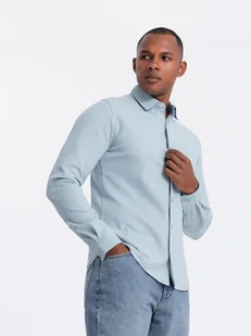 Męska dzianinowa koszula SLIM FIT z długim rękawem błękitna V3 OM-SHCS-0177 - Ombre Clothing - Koszule męskie - miniaturka - grafika 1