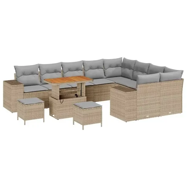 Zestaw Ogrodowy Sofa Narożna z Rattanu, 5 elementów, Beżowy, 6 Osób
