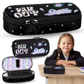 Piórniki - DISNEY Stitch Czarny KOMOROWY piórnik szkolny, owalna saszetka dla dziewczynki 5x22x10cm - miniaturka - grafika 1