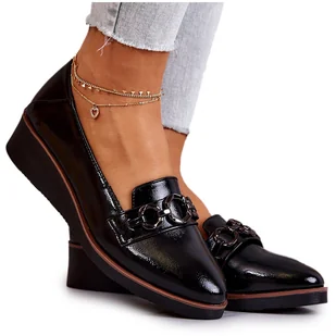 Vinceza Lakierowane Skórzane Półbuty Na Koturnie Czarne Melodie - Półbuty damskie - miniaturka - grafika 1