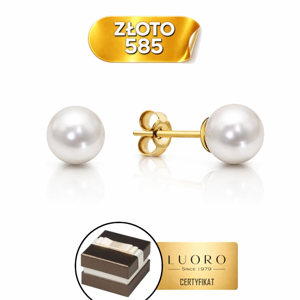 KOLCZYKI ZŁOTE 585 14K PERŁA 6,2 MM SZTYFT KÓŁKO ELEGANCKIE PREZENT