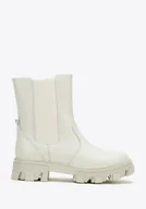 Botki damskie - Damskie sztyblety skórzane na platformie szarobeżowe 36 - miniaturka - grafika 1