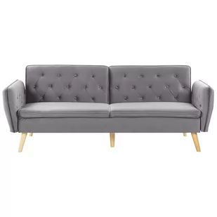 Beliani Sofa rozkładana welurowa szara BARDU - Sofy i kanapy - miniaturka - grafika 1