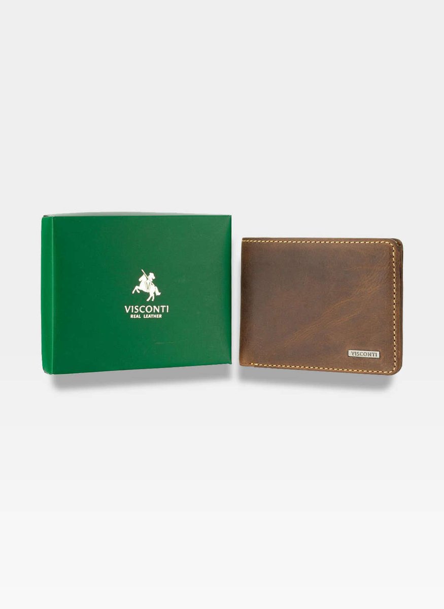 Portfel Męski Skórzany Visconti Super Slim RFID ART-50 Skóra Naturalna Brąz
