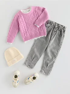 Reserved - Sweter z ozdobym splotem - fioletowy - Bluzy dla dziewczynek - miniaturka - grafika 1