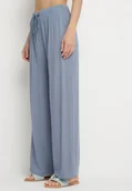 Spodnie damskie - Niebieskie Bawełniane Spodnie z Gumką w Talii o Luźnym Fasonie Efraia - miniaturka - grafika 1