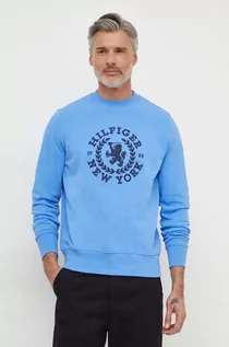 Bluzy męskie - Tommy Hilfiger bluza bawełniana męska kolor niebieski z aplikacją - grafika 1