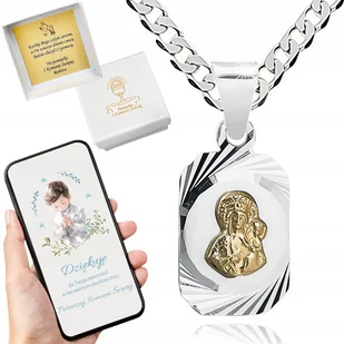 SREBRNY ZESTAW NA KOMUNIĘ BIERZMOWANIE ŁAŃCUSZEK I MEDALIK MATKA BOSKA 50CM - Biżuteria dla dzieci - miniaturka - grafika 1