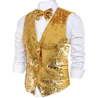 Kurtki i płaszcze dla chłopców - Dress Up America Kamizelka Z Cekinami Dress Up America Z Muszką - Błyszcząca Kamizelka Dla Chłopców (Złoto, Bardzo duży) - miniaturka - grafika 1