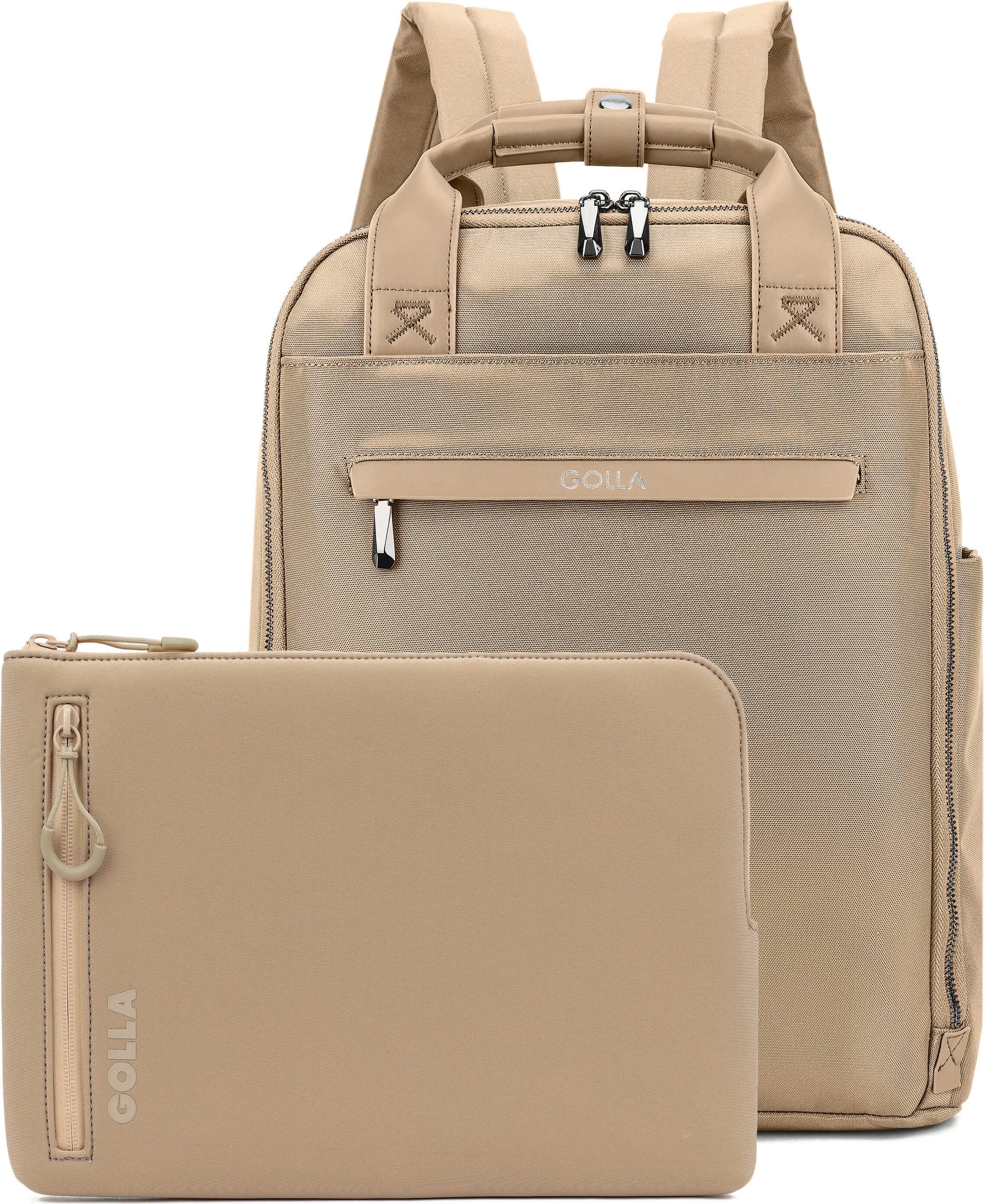 Golla zestaw plecak i neoprenowy pokrowiec na laptopa 13 cali, kawowy - plecak na laptopa (skórzany wygląd, boczna kieszeń na butelkę z wodą) torba na laptopa z wyściółką i słuchawkami Bluetooth (kolor losowy)