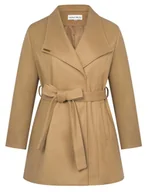 Płaszcze damskie - Hanna Nikole Płaszcz Damski z Paskiem Elegancki Ciepły Brązowy Rozmiar 50 - miniaturka - grafika 1