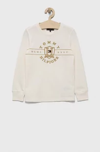 Tommy Hilfiger longsleeve bawełniany dziecięcy kolor beżowy gładki - Bluzki dla chłopców - miniaturka - grafika 1