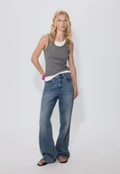 Koszulki i topy damskie - Stradivarius Koszulka bokserka dwuwarstwowa kontrastowa Ciemnoszary XS - miniaturka - grafika 1