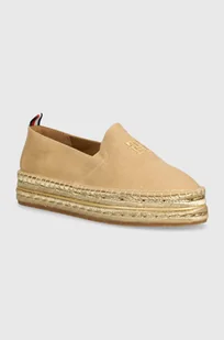 Tommy Hilfiger espadryle TH EMBROIDERED GOLD FLATFORM kolor beżowy na platformie FW0FW08061 - Espadryle damskie - miniaturka - grafika 1