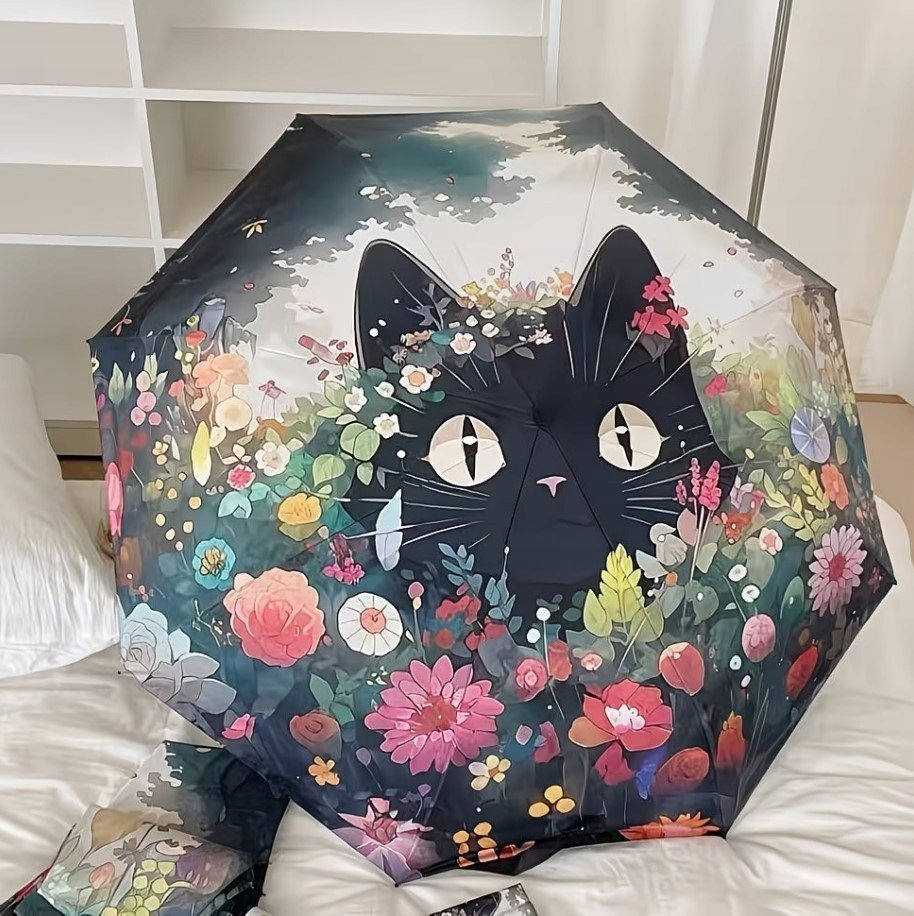 PARASOL SKŁADANY MINI PARASOLKA KOTY CZARNY KOT kotek KAWAII ANIME POP ART